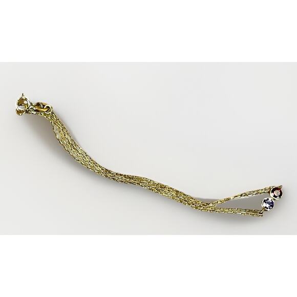 14K Gold over Sterling 2 Stone Dainty Chain Bracelet- Ruby Pink Stone Bezel Set - Picture 4 of 13